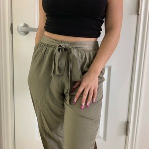 Silk trousers tie up at the ankles